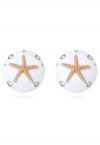 Rounded Starfish Oil Spill Earrings in White