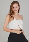 Knotted Front Bustier Crop Top in White
