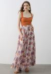 Sunlight Orange Floral Printed Chiffon Maxi Skirt