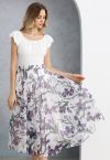 Purple Floral Printed Mesh Tulle Midi Skirt