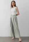 Belted Waist Pleated Palazzo Pants in Pea Green