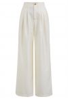 Polished Pleat Detail Straight-Leg Pants in Cream