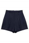 Side Pocket Pleated Linen-Blend Shorts in Navy