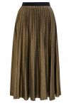 Rhinestone Embellished Pleated Midi Skirt in Moss Green