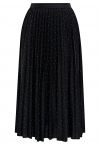 Rhinestone Embellished Pleated Midi Skirt in Black