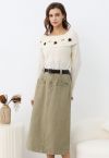 Utility Chic Belted Pocket Trim Denim Skirt in Sand