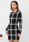 Fall Wear Check Pattern Sweater Dress in Black