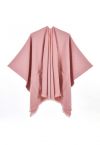 Whisper Soft Pocket Fringed Hem Poncho in Pink