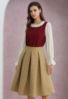 Graceful Silhouette Rose Embossed Pleats Midi Skirt in Gold