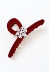 Rhinestone Snowflake Velvet Hair Claw in Burgundy