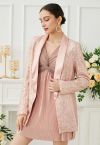 Dazzling Sequin Open Front Shawl Blazer in Peach