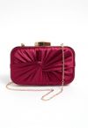 Ruched Knotted Satin Clutch in Burgundy