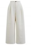 Side Pockets Pleats Wide-Legs Pants in Ivory