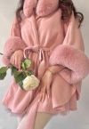 Self-Tie Bowknot Faux Fur Poncho in Pink