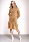 Mock Neck Pleated Knit Twinset Dress in Apricot