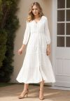 Button Down Crochet Embroidered Boho Maxi Dress in White
