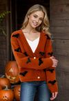 Mystic Bats Patch Buttoned Knit Cardigan in Pumpkin