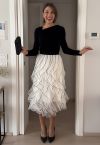 Rippling Attraction Panelled Mesh Tulle Skirt in Cream