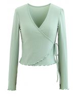 Lettuce Edge Cropped Wrap Top in Mint