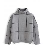 Grid Turtleneck Sweater in Grey