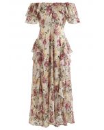 Floral Asymmetric Ruffle Off-Shoulder Maxi Dress