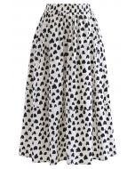 Lovely Heart Print Cotton Midi Skirt in Ivory