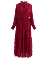 Full Shirring Side Drawstring Chiffon Dress in Red