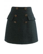 Gingham Pattern Shimmer Tweed Mini Skirt in Green