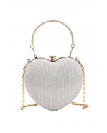 Gleaming Heart Shape Clutch Handbag in Silver