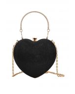 Gleaming Heart Shape Clutch Handbag in Black