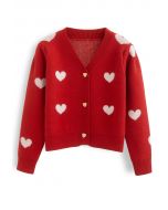 Soft Heart Cropped Knit Cardigan in Red
