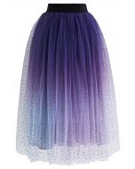 Festive Sparkle Ombre Tulle Midi Skirt in Purple