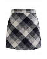 Retro Check Tweed Mini Skirt in Grey