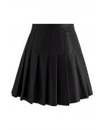 Faux Leather Pleated Flare Mini Skirt in Black