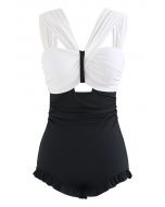 Two-Tone Ruffle Edge Straps Swimsuit