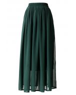 Falda larga plisada verde oscuro