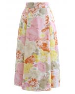 Watercolor Flowers Printed Midi Skirt