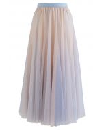 Mixture Color Panelled Tulle Maxi Skirt in Light Blue