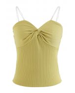 Twisted Front Pearly Straps Crop Tank Top in Lime