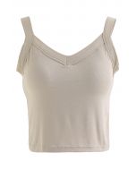 Soft V-Neck Crop Tank Top in Taupe