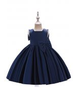 Big Bow Back Sleeveless Princess Dress in Navy For Kids
