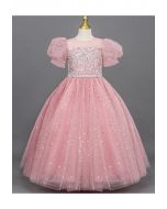 Glitter Sequin Tulle Dress in Pink For Kids