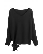 Batwing Sleeve Bowknot Oversize Sweater in Black