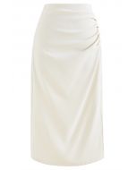 Side Ruched Slit Hem Pencil Skirt in White