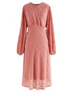 Cotton Candy Sheer Midi Dress in Coral