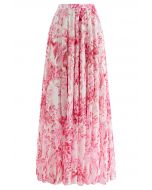 Summer Forest Printed Chiffon Maxi Skirt in Pink