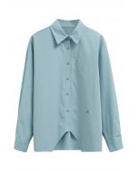 Asymmetric Hemline Pure Cotton Shirt in Blue