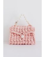 Pearl Chain Braided Chunky Knit Mini Bag in Pink