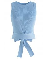 Tie Waist Knit Tank Top in Blue