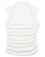 Square Neck Ruched Waist Sleeveless Top in White